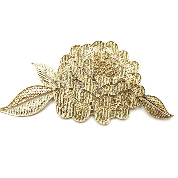 Chanel Rare Gold Lace Flower CC Large Brooch - Picture 1 of 3